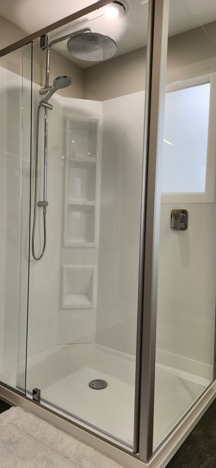 A shower featuring chrome tapware fitting in a home in Dury by Magenta Pluming & Gas